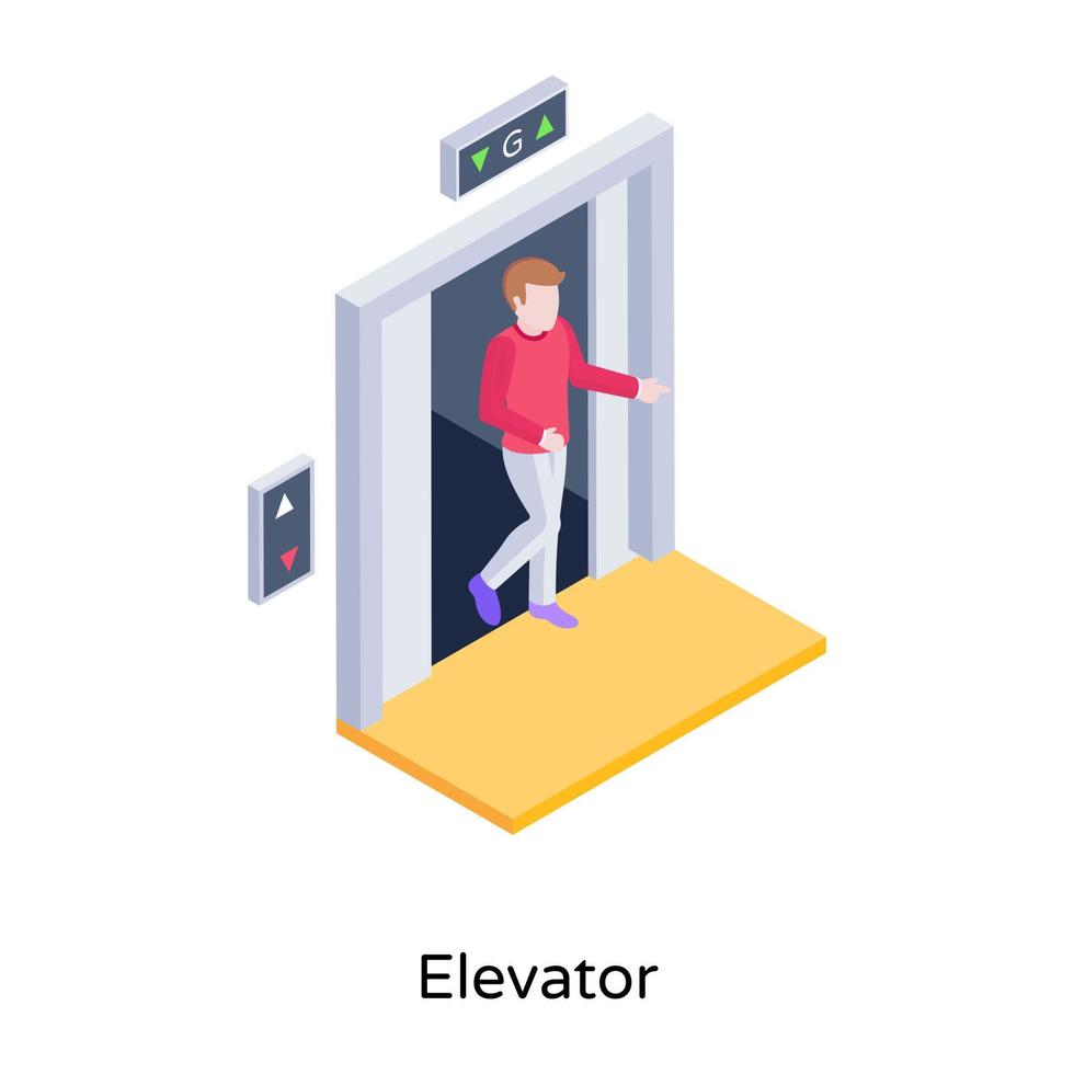 ilustração isométrica de elevador de hotel, serviço de transporte vertical vetor