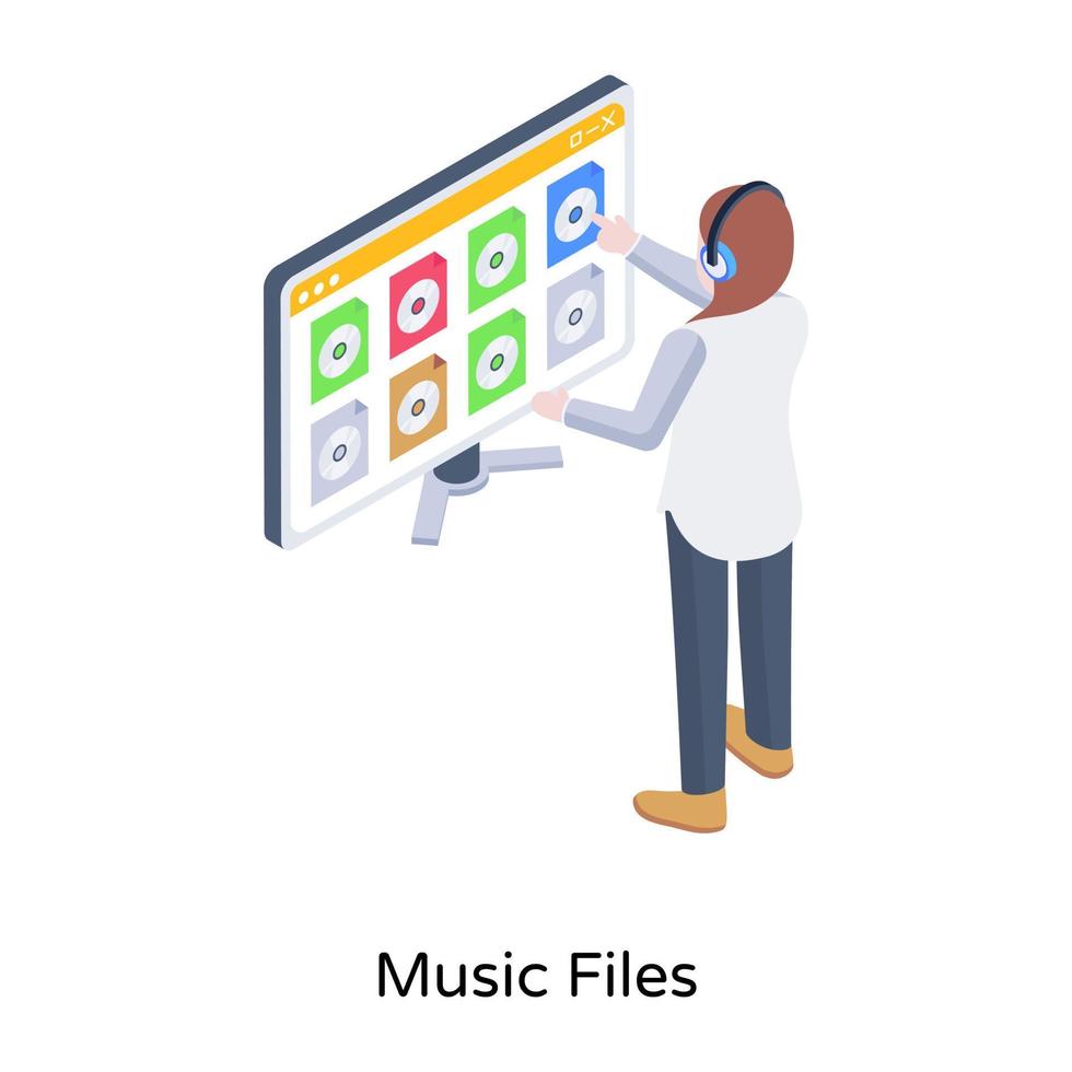 uma ilustração editável de arquivos de música em estilo isométrico vetor