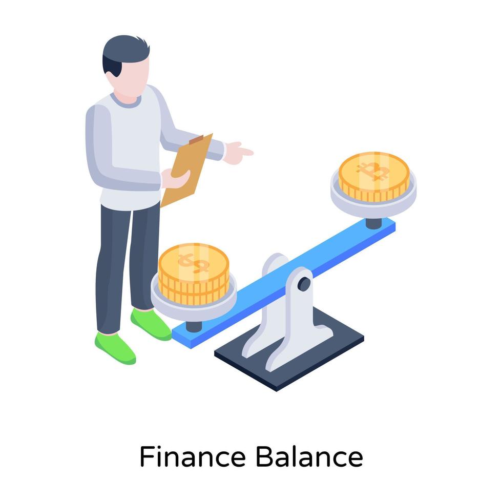 ícone de conceito isométrico de equilíbrio financeiro vetor