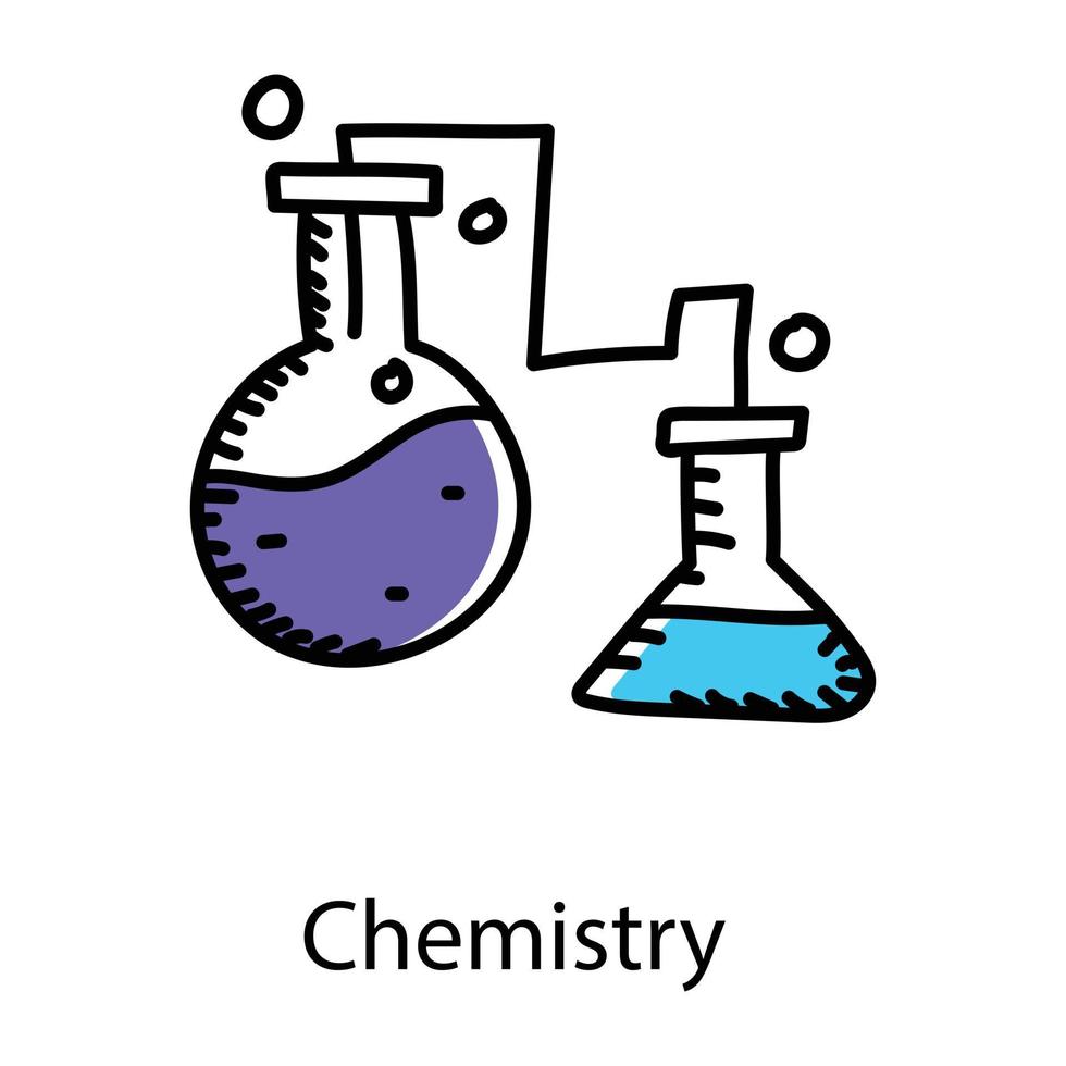 frascos que denotam o ícone de doodle da química vetor