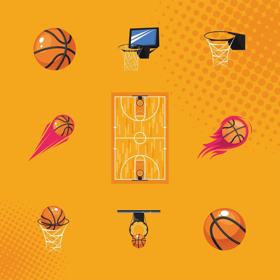 nove ícones do esporte de basquete vetor