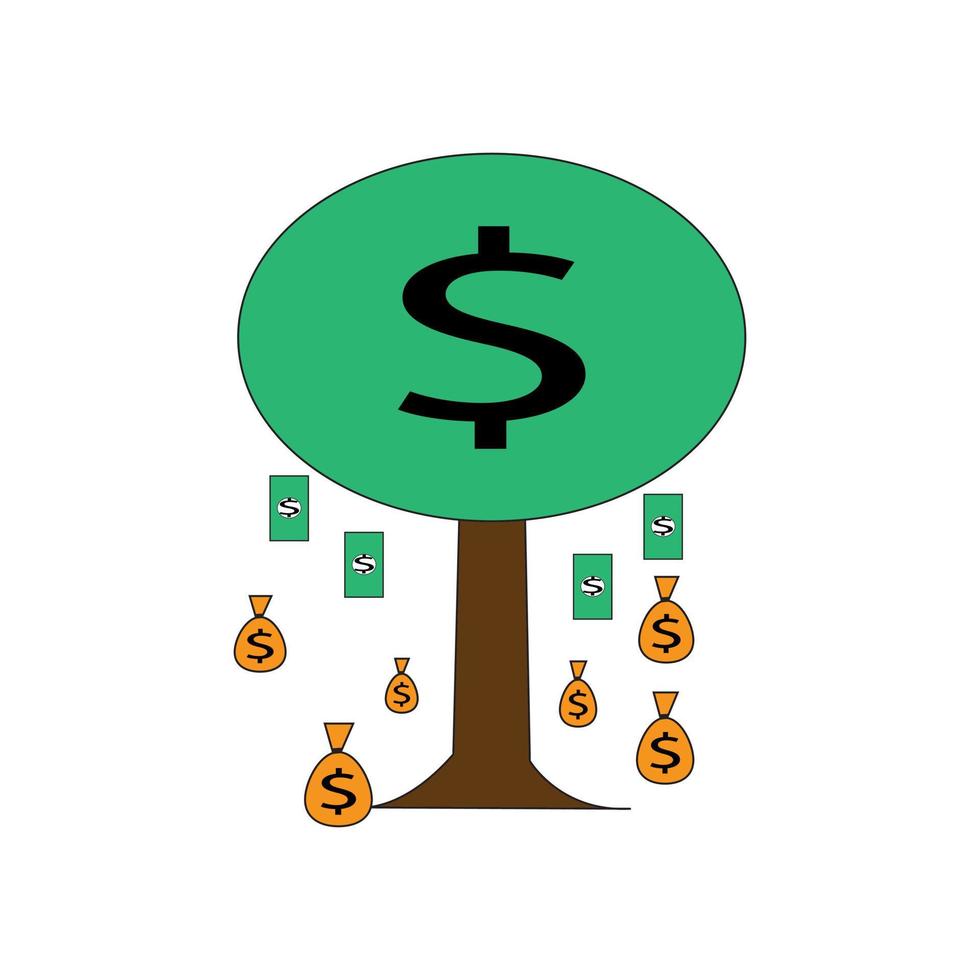 ilustração em vetor gráfico de árvore de dinheiro com cifrão, dinheiro caindo da árvore