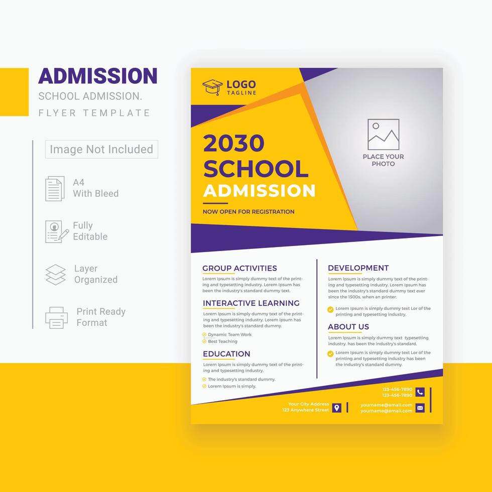 modelo de folheto de admissão escolar para crianças vetor