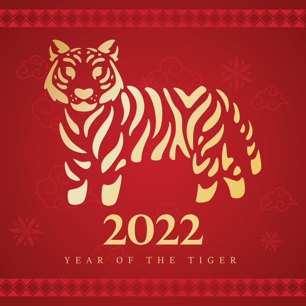 modelo de ano novo chinês vermelho vetor animal tigre abstrato dourado