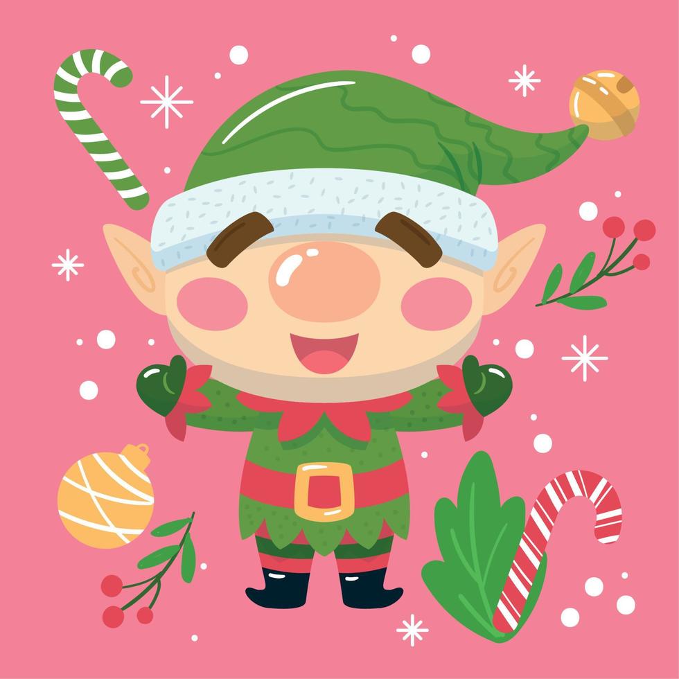 vetor de decoração de natal kawaii de desenho de elfo