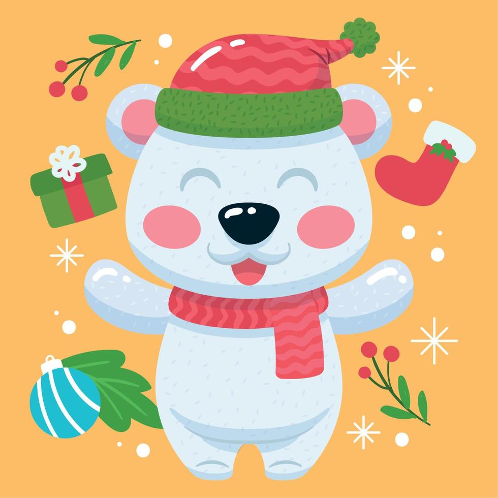 vetor de decoração de natal kawaii de desenho de urso polar