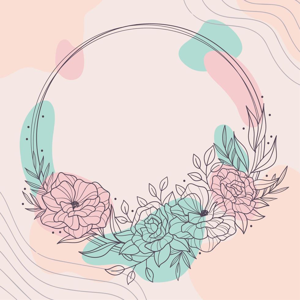 vetor de quadro floral aquarela bonito colorido círculo
