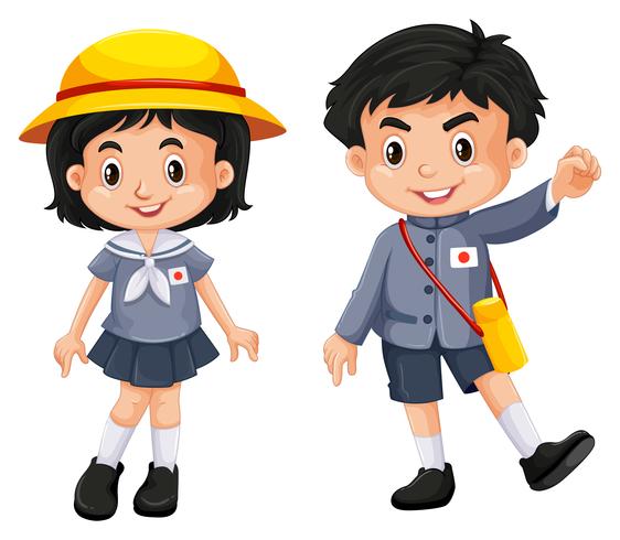 Menino japonês, e, menina, em, uniforme escola vetor