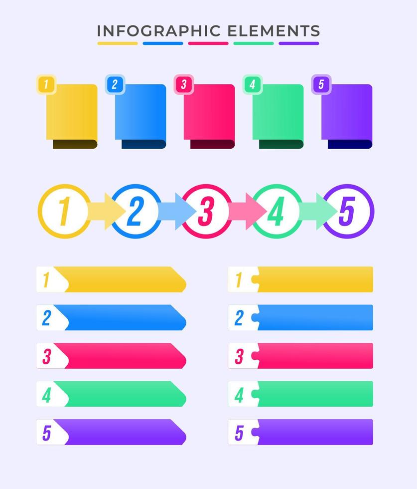 infográficos conjunto de elementos kit bala ilustração vetorial de ícone de cinco pontos para relatório de negócios de apresentação ou elemento gráfico vetor