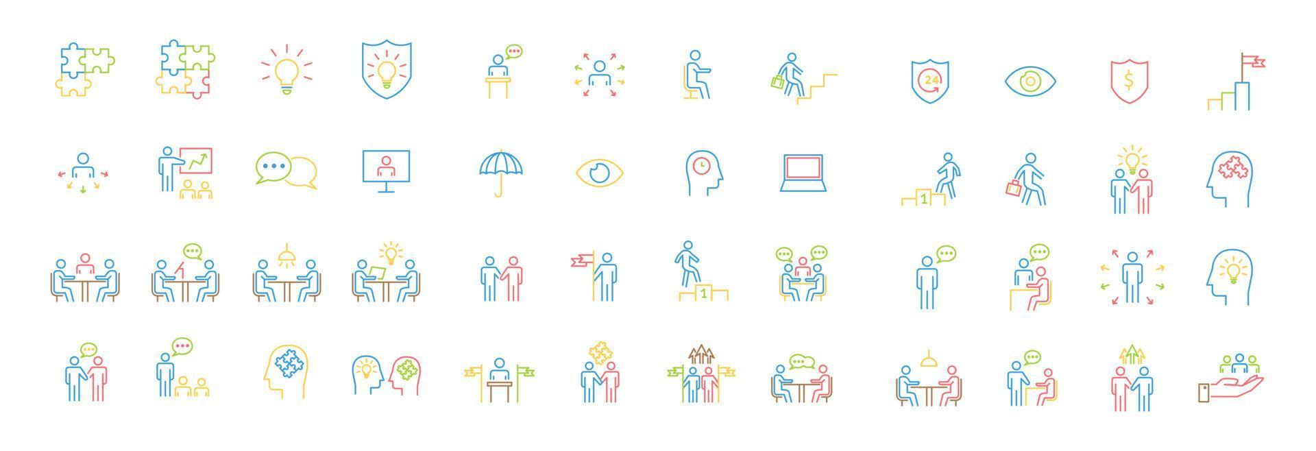 ícones de linha de vetor de negócios de pessoas, equipe de grupo de trabalho, comunicação de reunião de negócios.