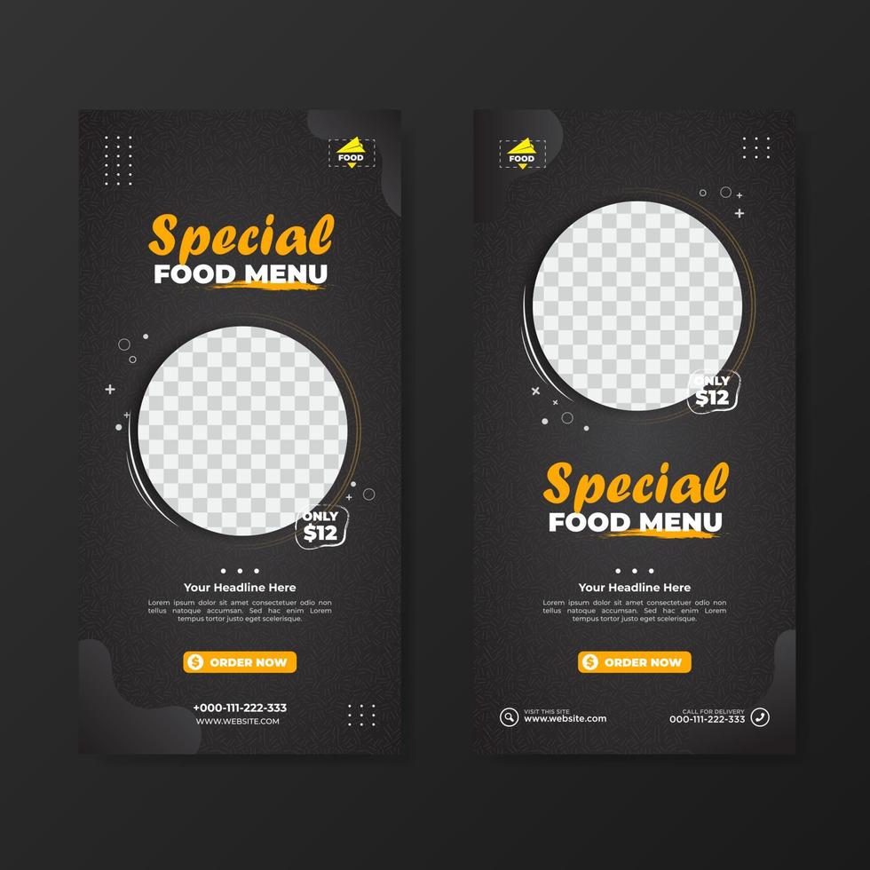 modelo de banner de promoção de menu de comida especial. desenho vetorial com fundo padrão vetor