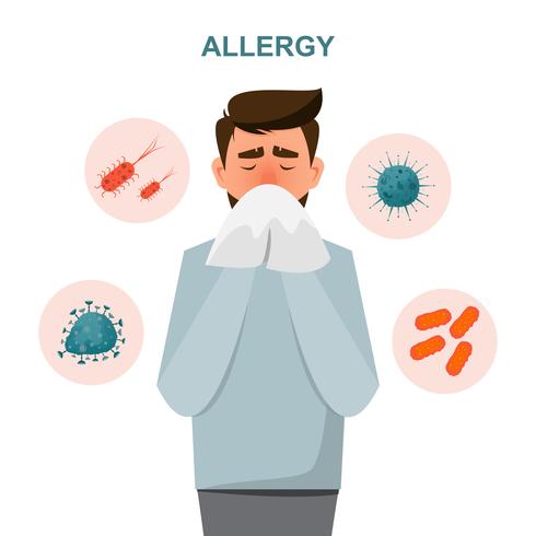 conceito de cuidados de saúde. o homem fica com sintomas de alergia vetor