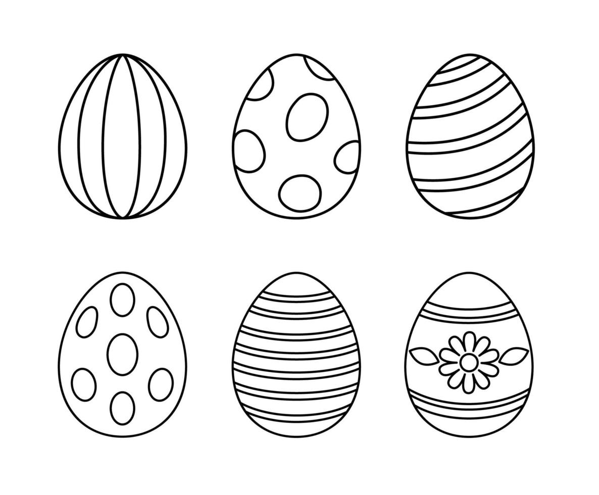 ovos de páscoa de arte de linha vetorial definidos para colorir. coleção de ovos pintados de contorno vetor