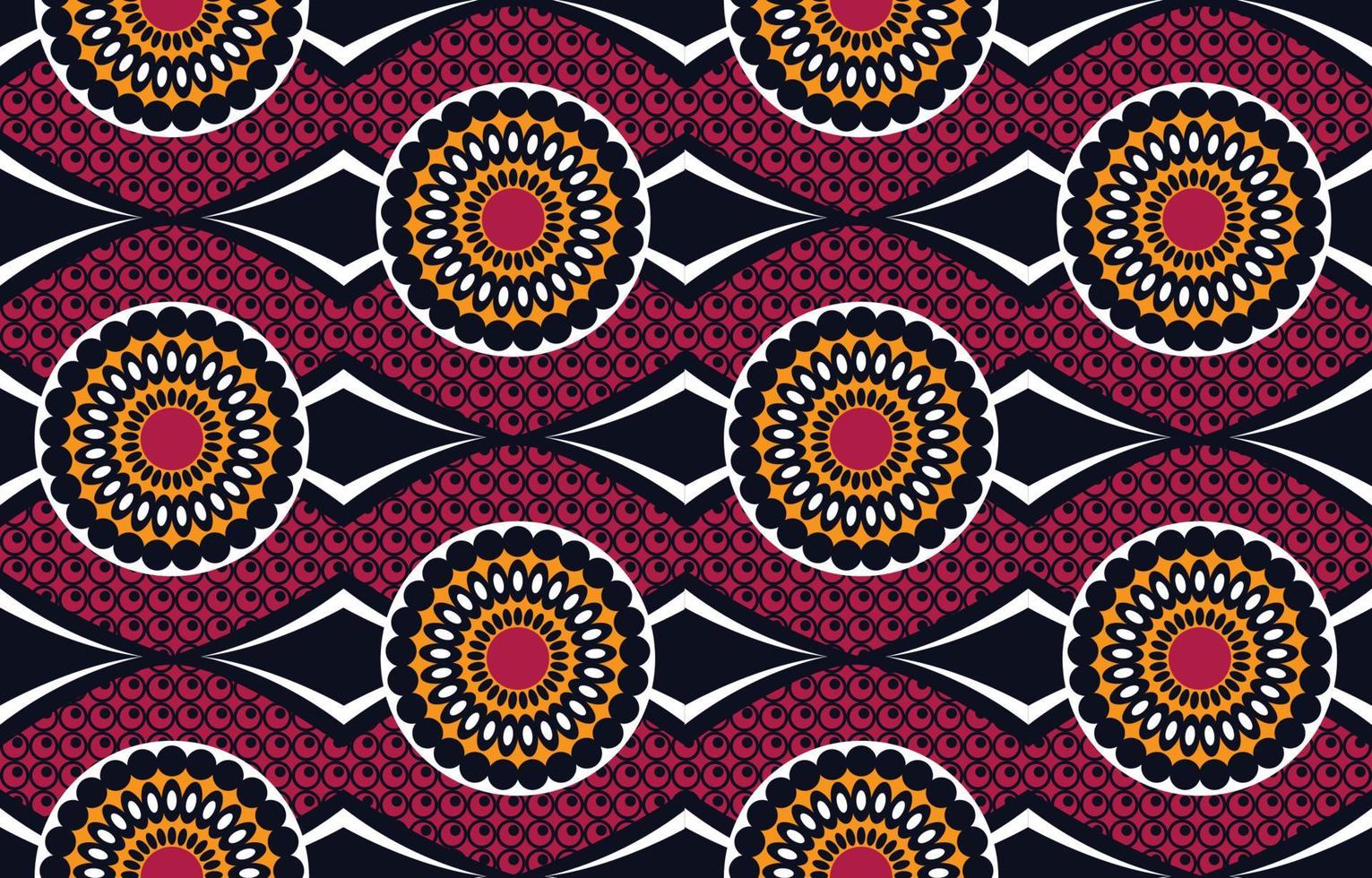 tecido abstrato étnico. sem costura padrão em vetor de motivos florais de kitenge de impressão de cera tribal, africano. ornament.design de arte geométrica asteca para tapete, papel de parede, roupas, embrulho, tecido, capa, vestido