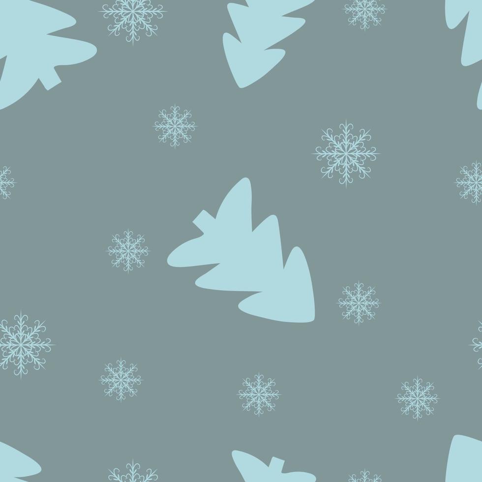 padrão sem emenda com árvores de natal e flocos de neve em um fundo cinza. fundo vetorial festivo para impressão em papel, tecido, embalagem. vetor
