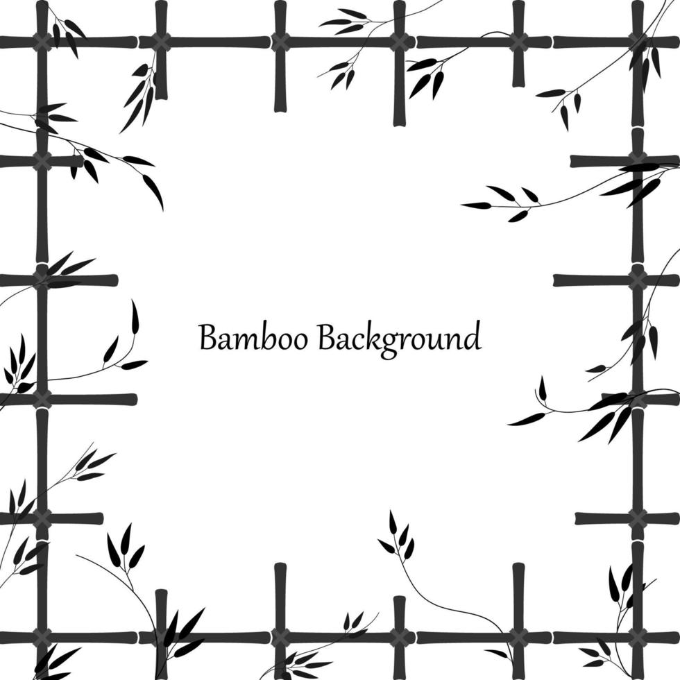 fundo de bambu na forma de uma janela feita de varas de bambu. padrão preto de galhos de treliça e bambu com folhas. moldura feita de treliça de bambu com um lugar vazio para uma inscrição. vetor