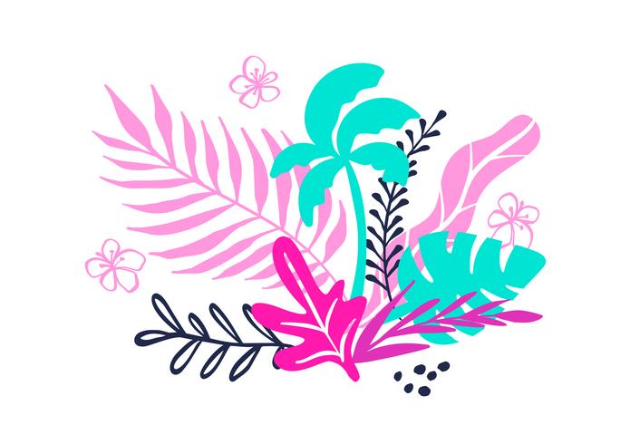 Coleção tropical para as folhas, as palmas e as frutas exóticas do partido da praia do verão. Vector design elementos isolados no fundo branco