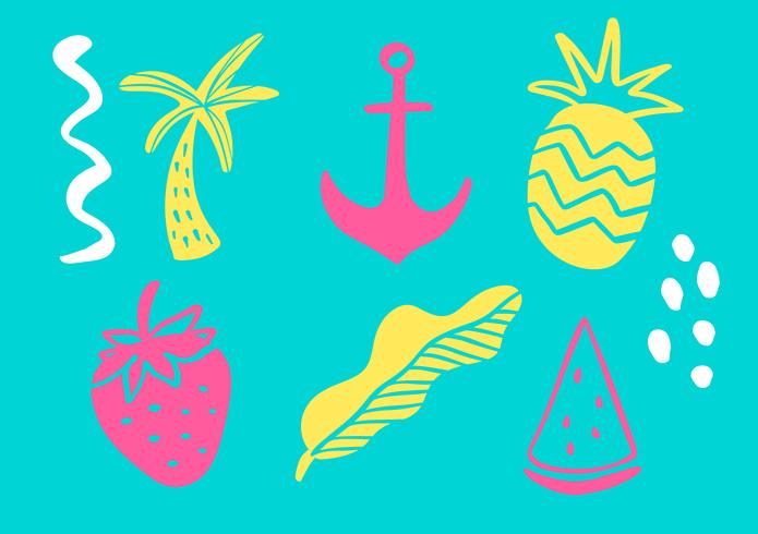 Coleção tropical para as folhas exóticas do partido da praia do verão, o abacaxi, as palmas das mãos e as frutas. Vector design elementos isolados no fundo branco