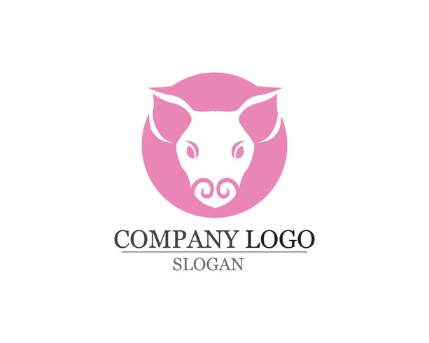 Modelo de vetor de design de logotipo cabeça de porco. BBQ Meat Grill Restaurant Logotype ícone de estilo de espaço negativo