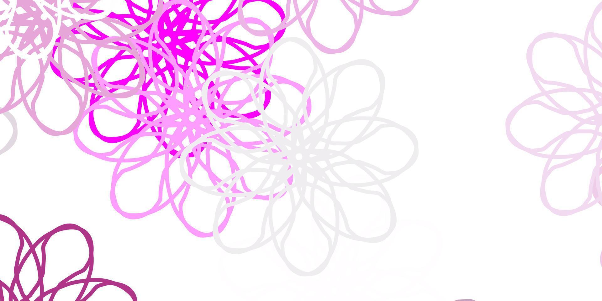 textura de doodle de vetor rosa claro com flores.