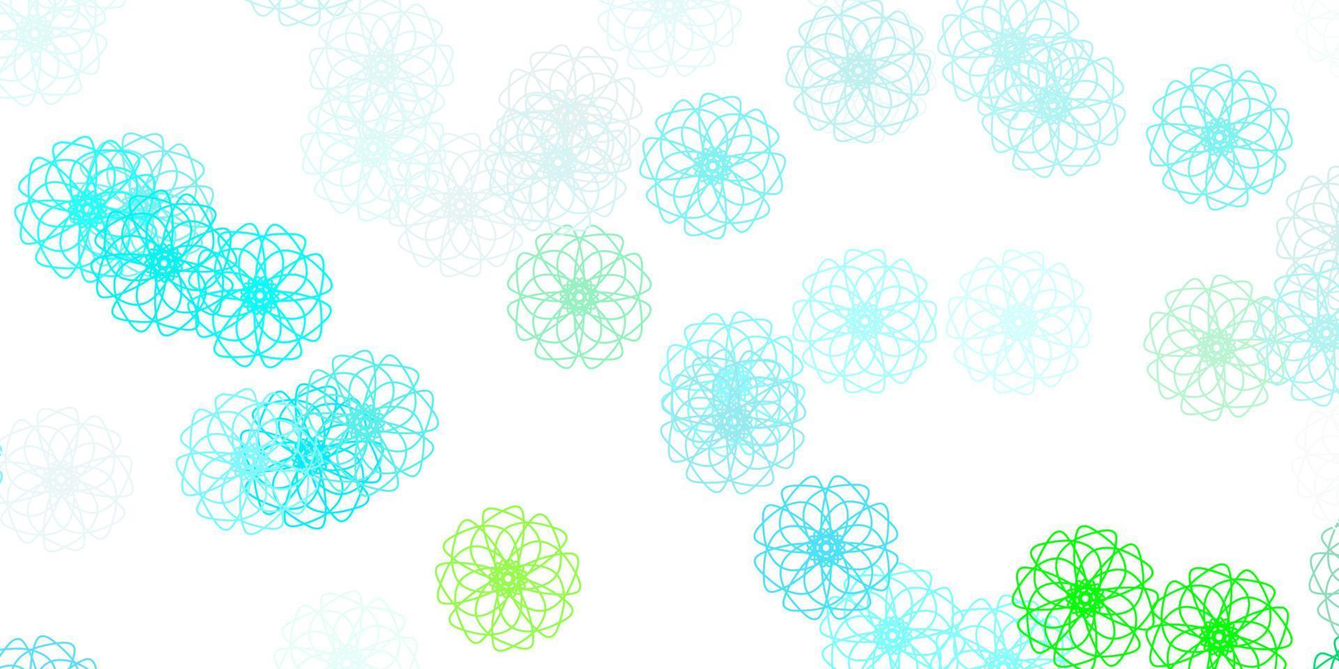 padrão de doodle de vetor azul e verde claro com flores.