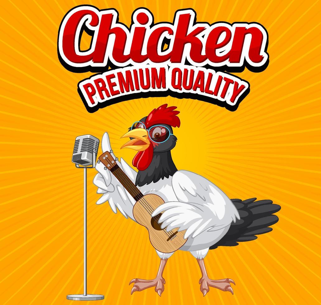 banner de qualidade premium de frango com personagem de desenho animado de frango vetor