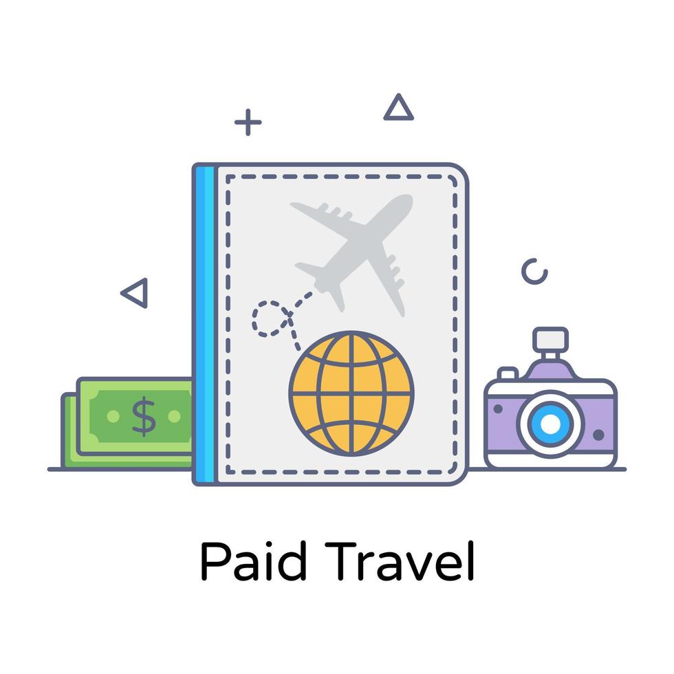 ícone conceitual de contorno plano de viagens pagas vetor