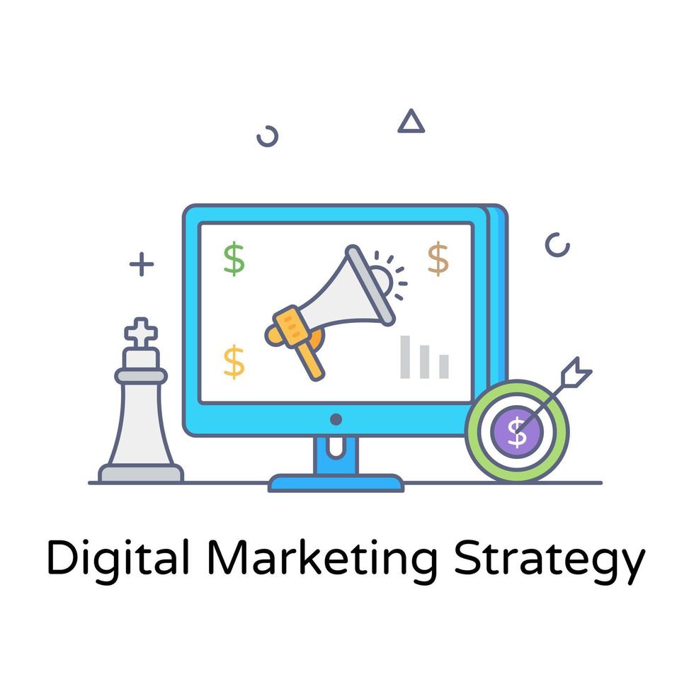 ícone de estratégia de marketing digital, design plano vetor