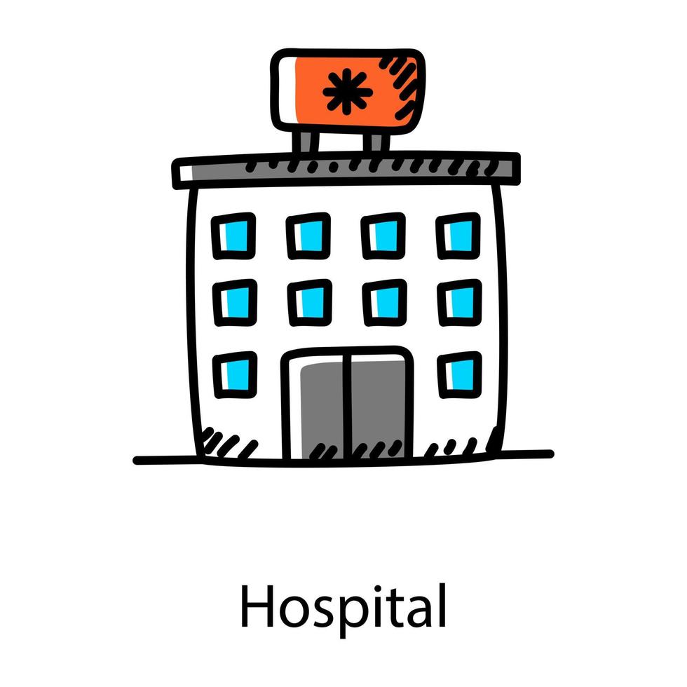 ícone de doodle do hospital, vetor moderno e editável