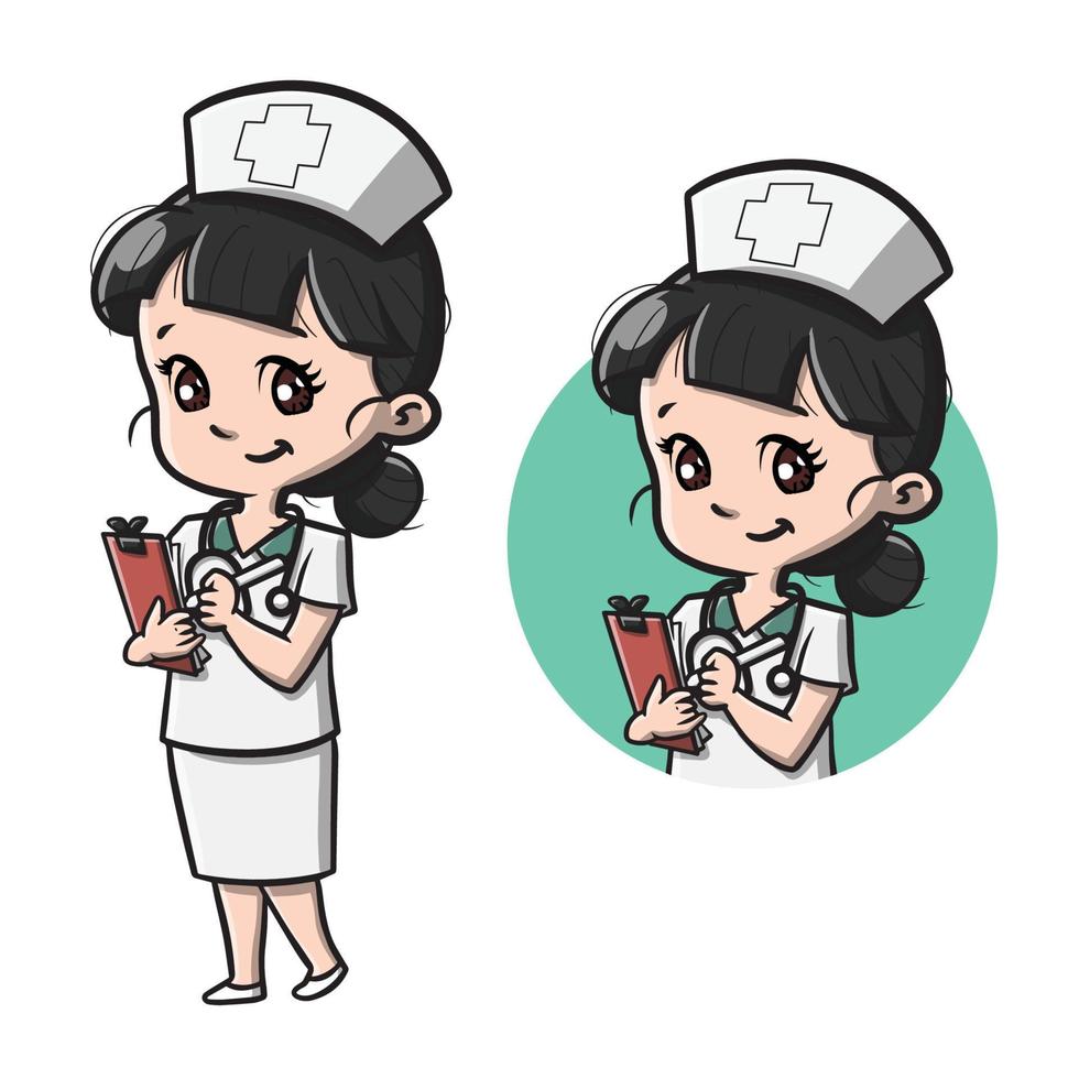 ilustração em vetor de ilustração de desenho animado de enfermeira bonitinha