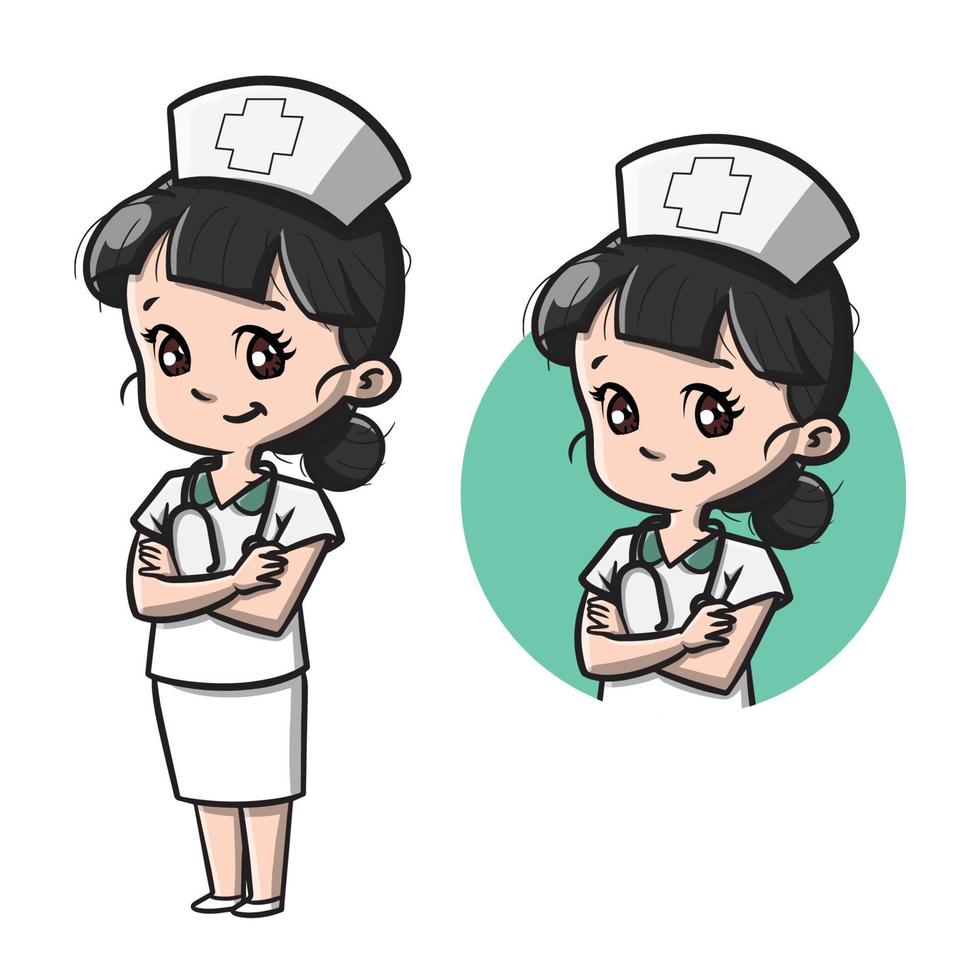 ilustração em vetor de ilustração de desenho animado de enfermeira bonitinha