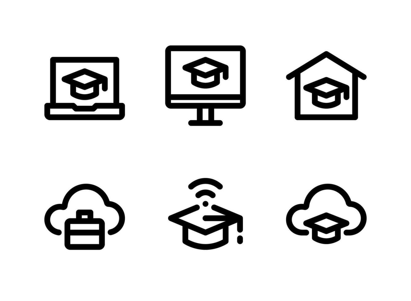 conjunto simples de ícones de linha de vetor relacionados à graduação. contém ícones como aprendizado online, educação em casa e muito mais.