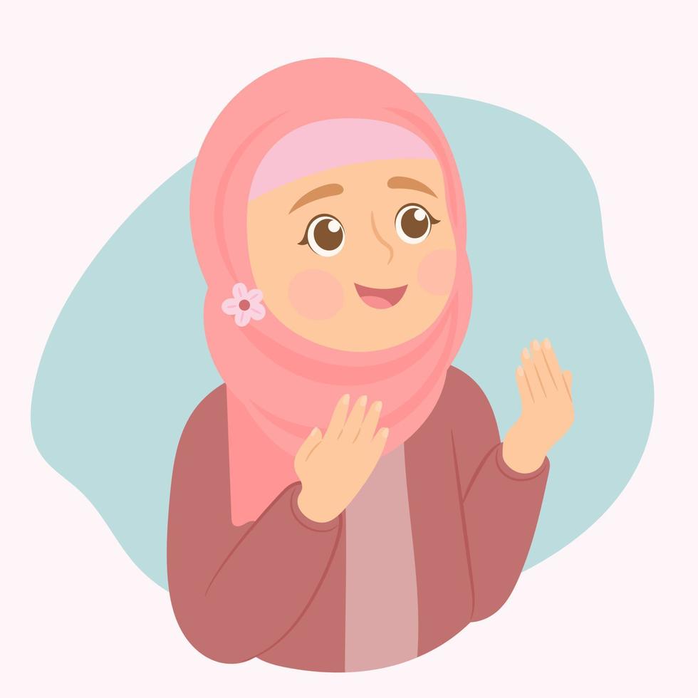 mulher muçulmana faz oração tradicional a deus, mantém as mãos em gesto de oração. vetor