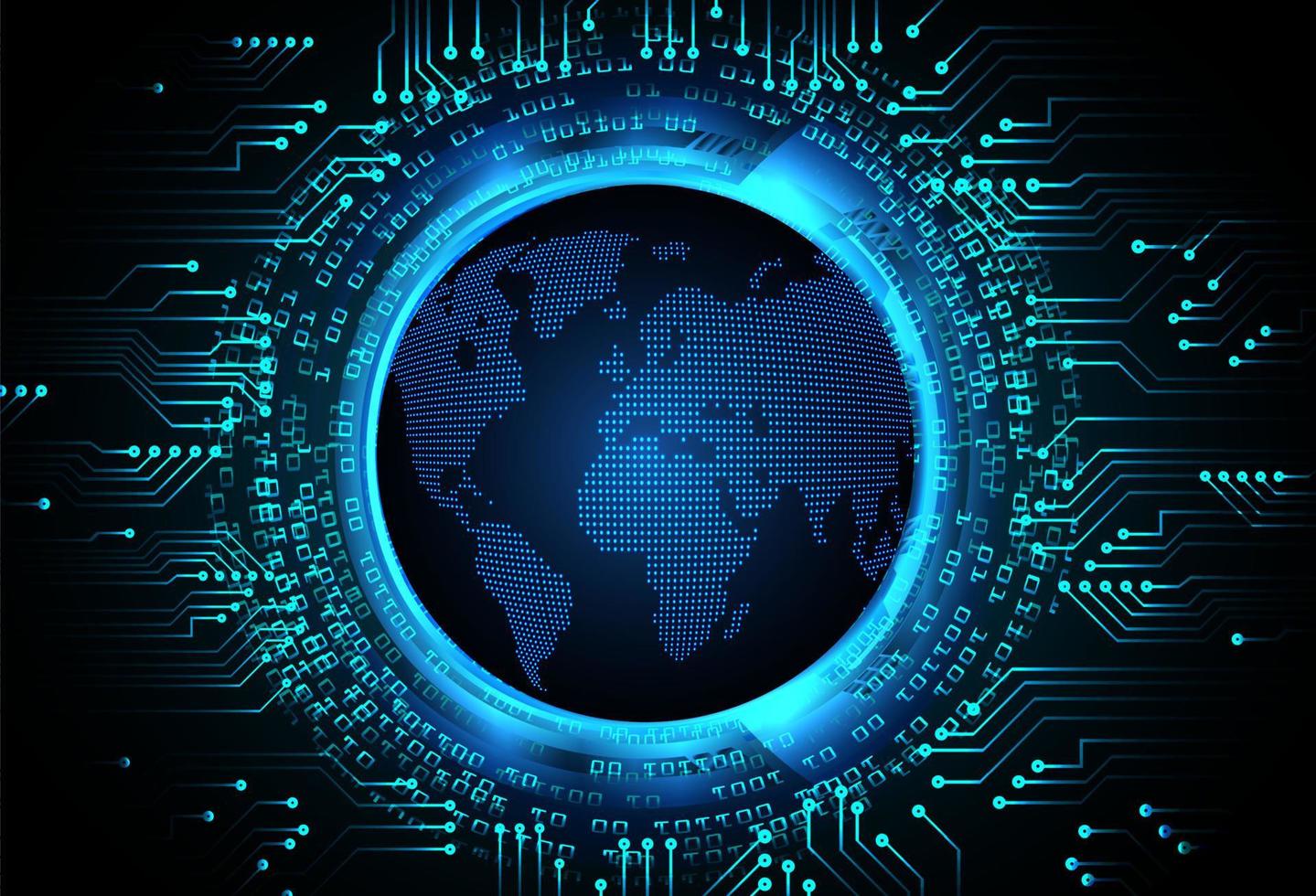 tecnologia futura da placa de circuito binário mundial, fundo do conceito de segurança cibernética hud azul vetor