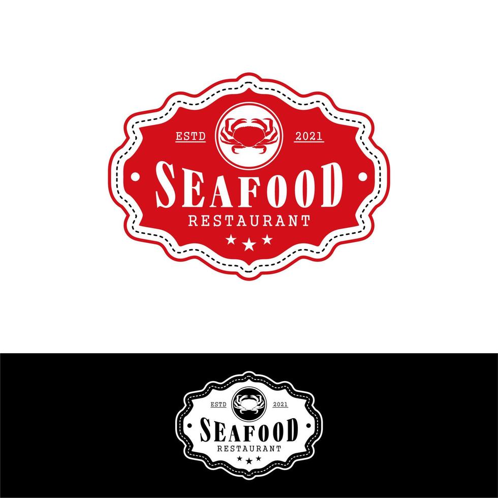 logotipo vintage de restaurante de frutos do mar com ícone de caranguejo vetor