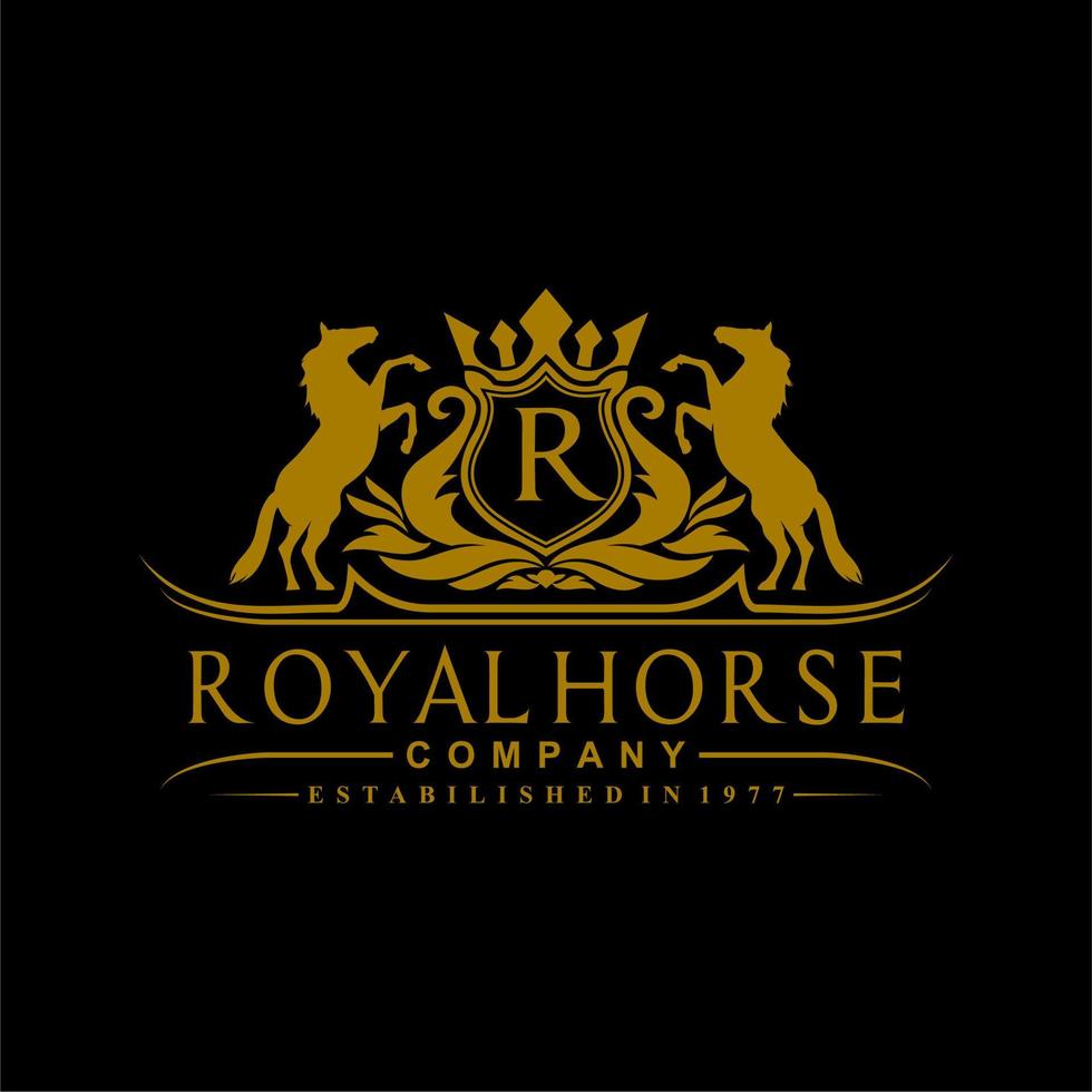 inspiração de design de logotipo de cavalo real de coroa de ouro de luxo vetor