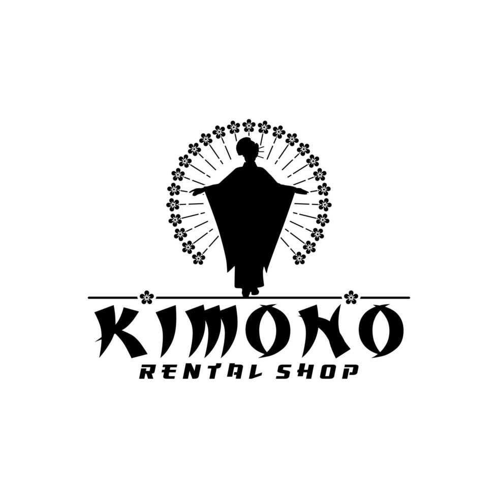 silhueta de mulher japonesa vestindo quimono, logotipo de boutique de loja ou roupas japonesas vetor