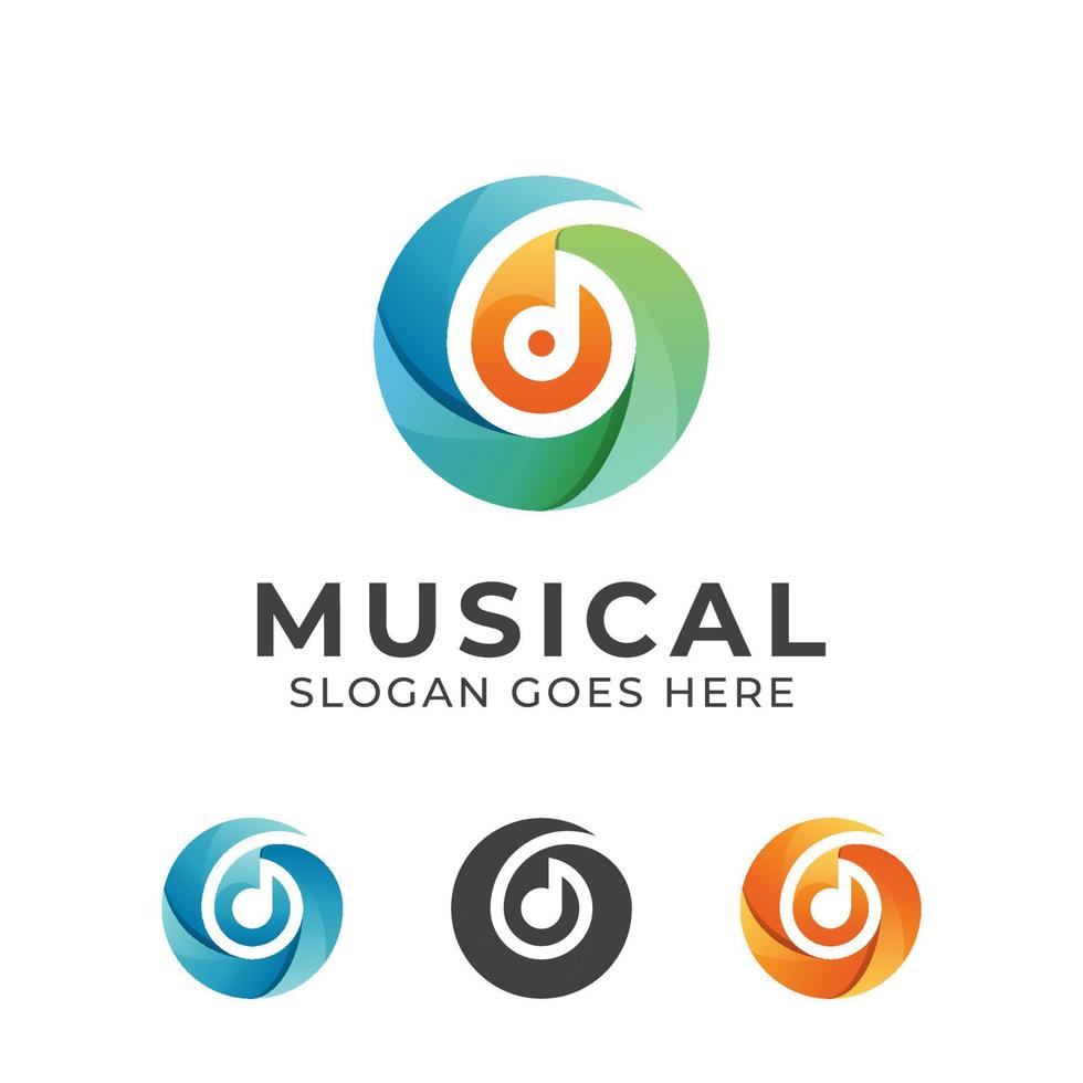 símbolo de nota musical de cor gradiente, musical, festival de música, evento, turnê e design de logotipo de banda de música vetor