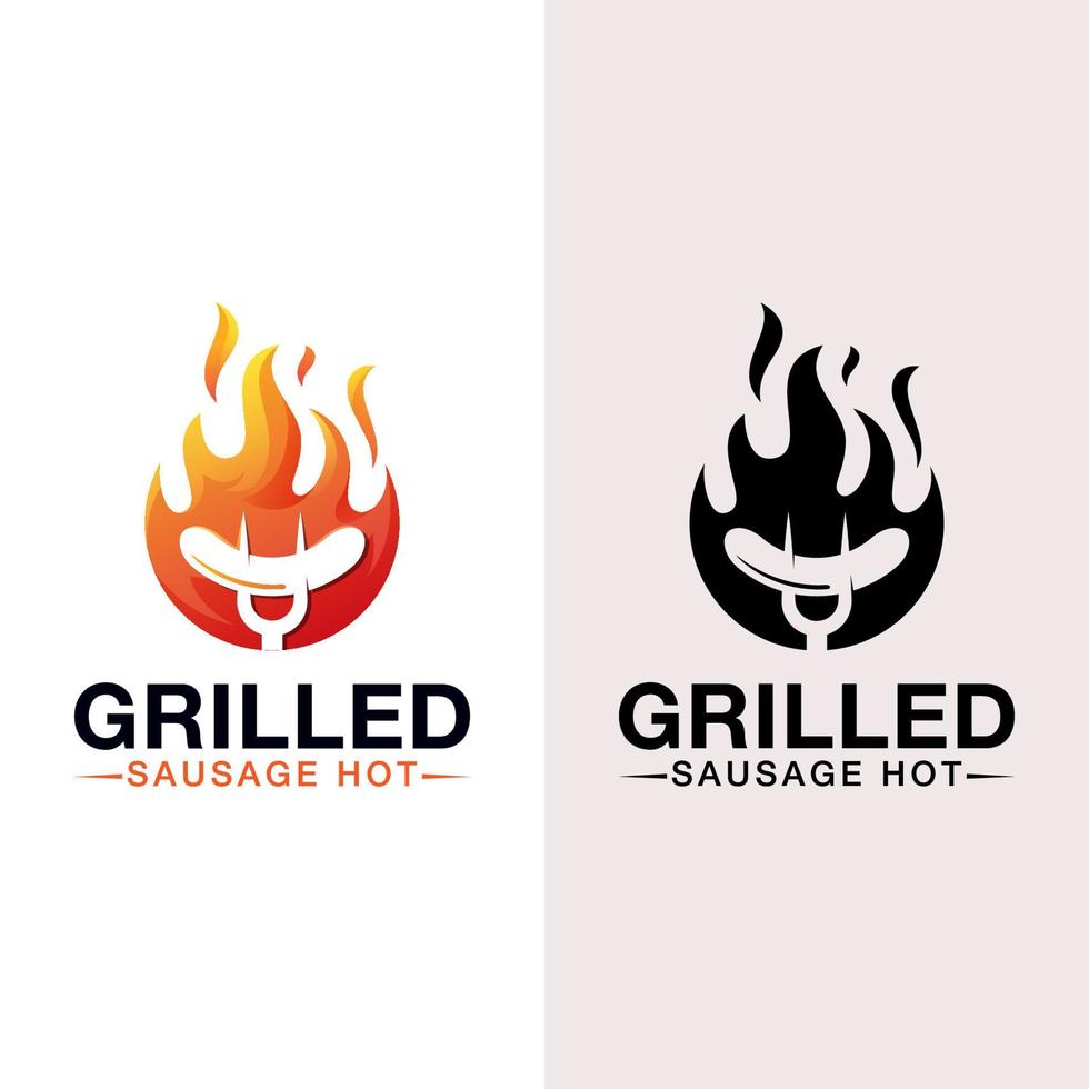 logotipo grelhado de salsicha quente, churrasco, logotipo de churrasco com versão preta vetor