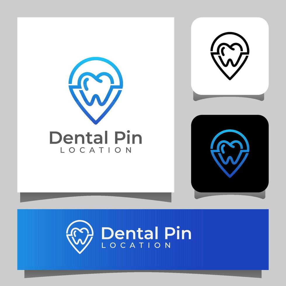 dentes com localização de pino para logotipo de arte de linha de clínica odontológica vetor