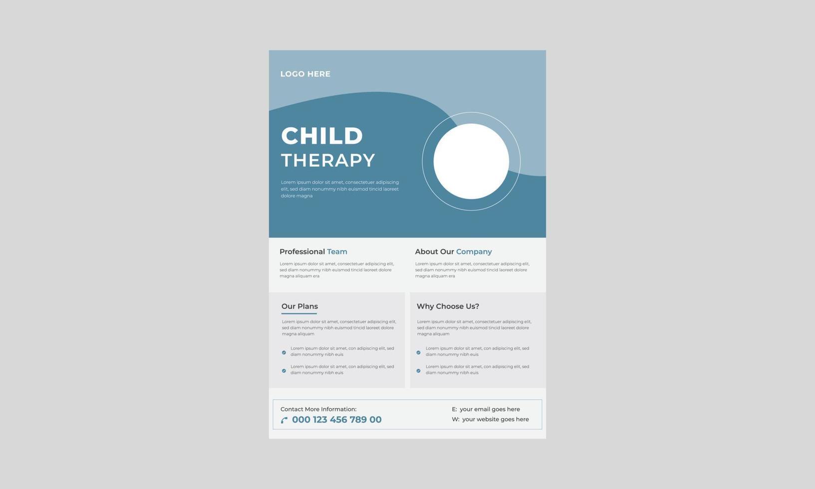 design de folheto de terapia infantil, modelo de folheto de terapia infantil em grupo, grupo de apoio para folheto infantil. vetor