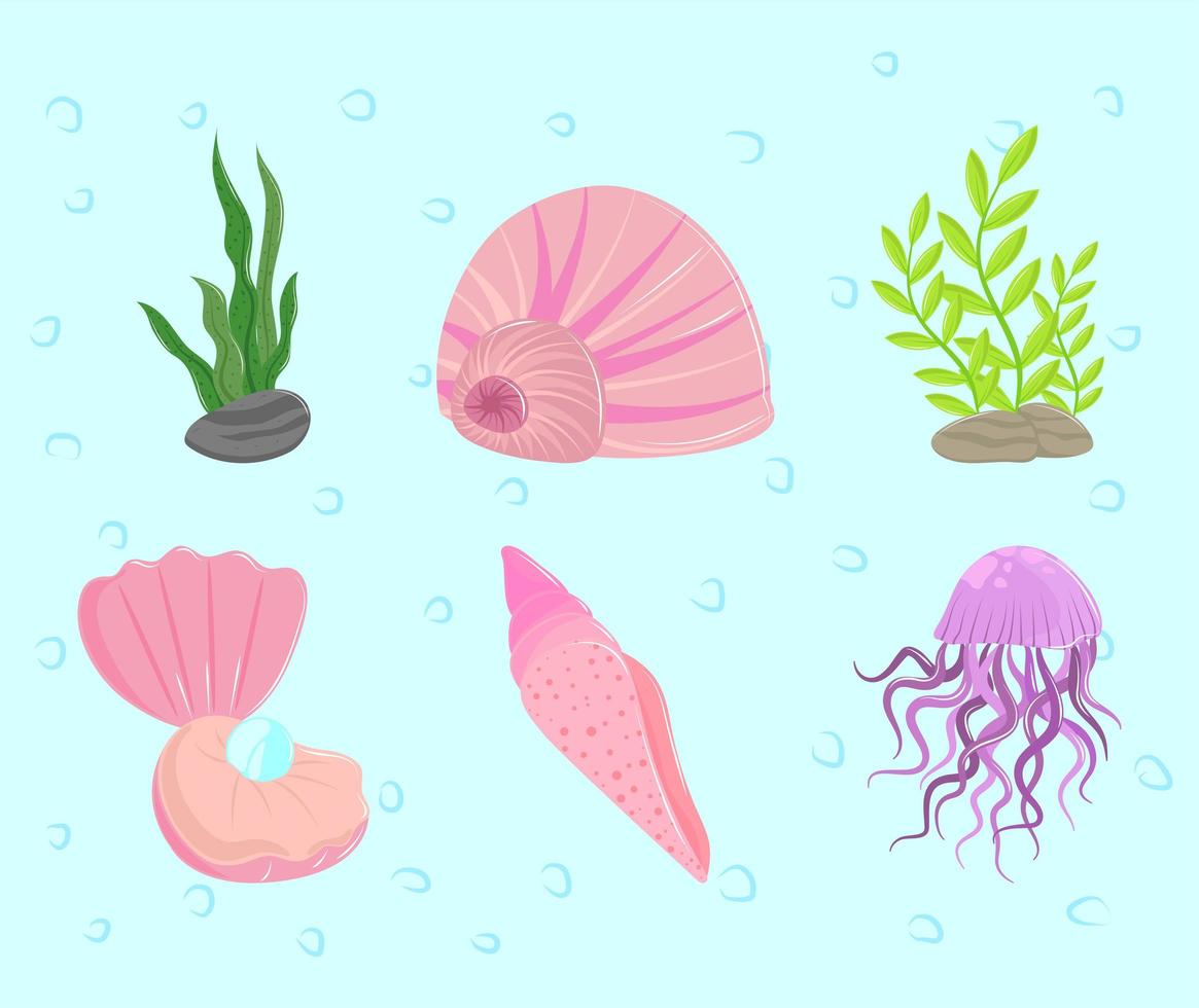 conjunto de ícones do mundo subaquático vetor
