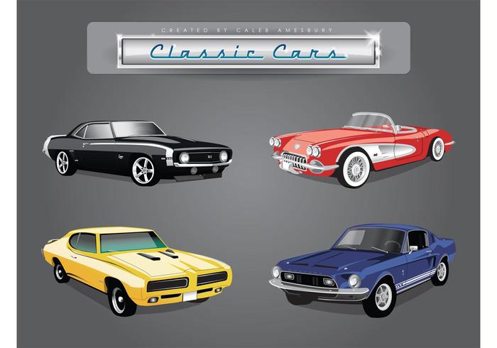 4 carros clássicos de vetor