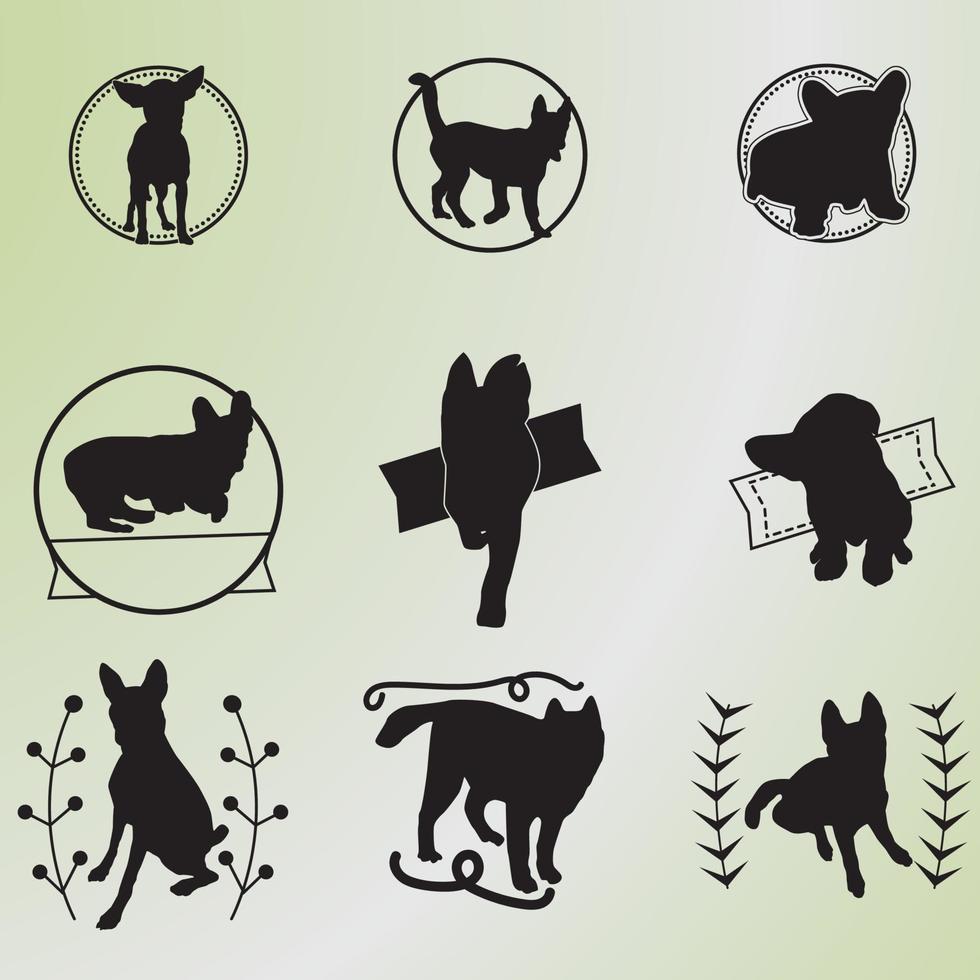 ícones de cães vintage, silhueta de cão vetorial vetor