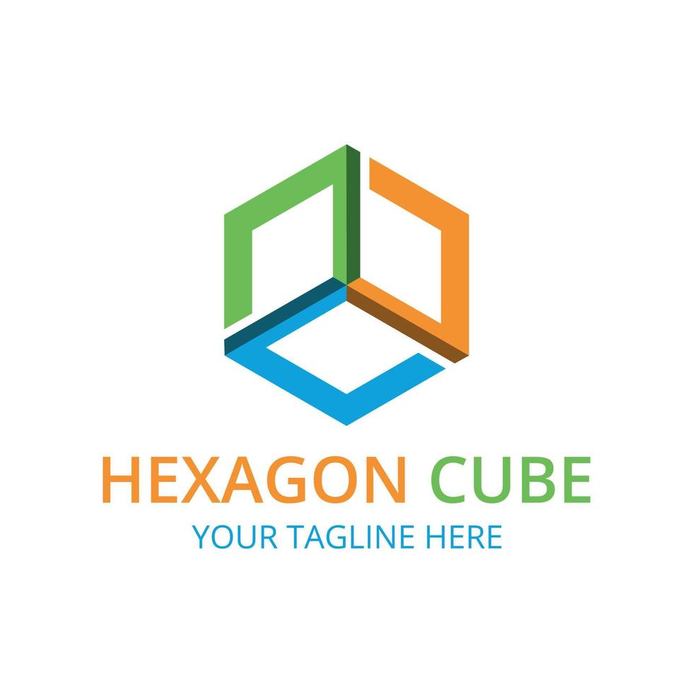 logotipo de cubo hexágono colorido vetor