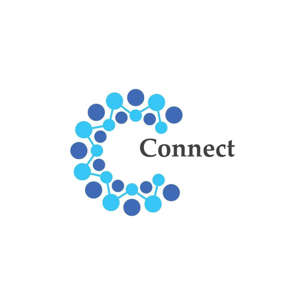 conecte o ícone de tecnologia. letra c com círculo de ponto conectado como vetor de logotipo de rede - vetor.