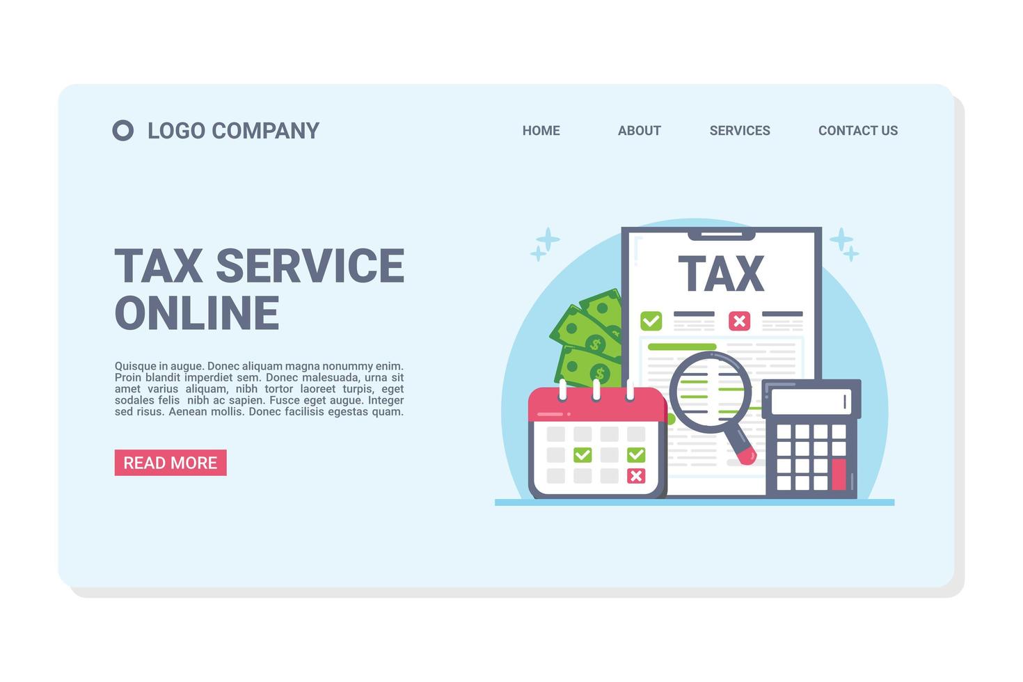 modelo de web on-line de serviço fiscal ou página de destino vetor