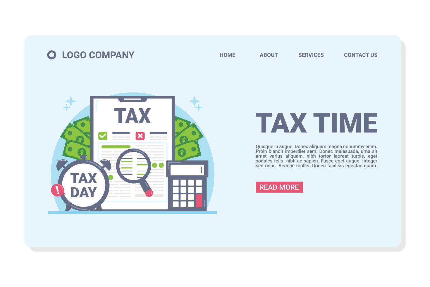 modelo de web de tempo de imposto ou página de destino vetor
