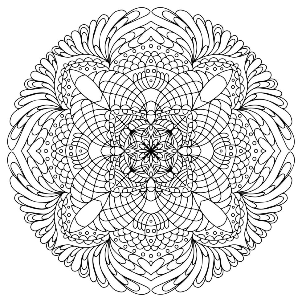 elemento de vetor de desenho mandala. página para colorir, livro de colorir para crianças e adultos. fundo com espaço para texto. contorno floral redondo ornamento. ilustração de linha para impressão em papel ou tecido.