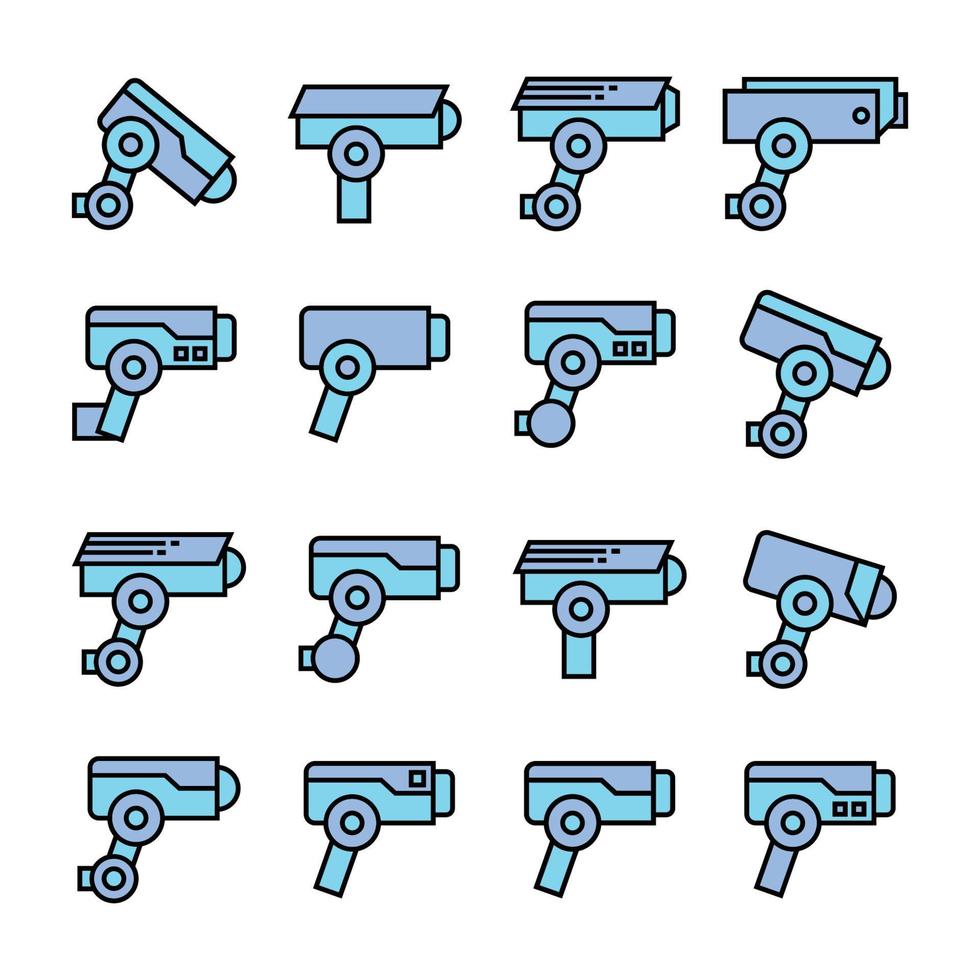 ícones de câmeras de segurança azuis vetor